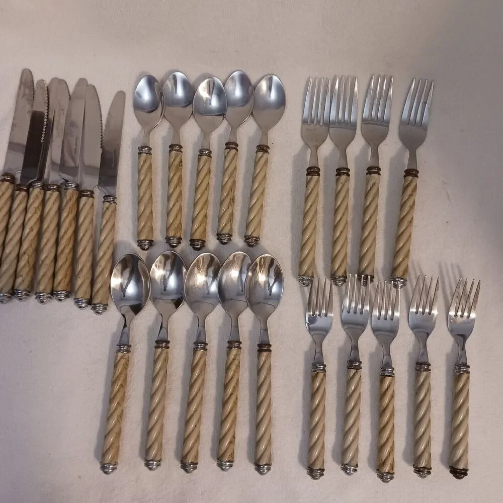 MCM Flatware 26 Pc Unique Twisted Rope Lucite Plastic Handle Utensils Medieval